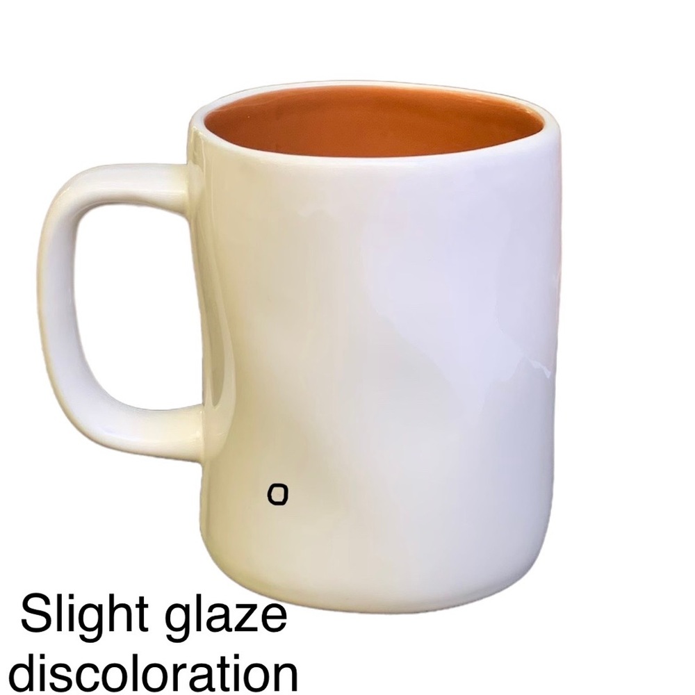 Rae Dunn GOBBLE Mug White Orange Interior Black Large Letter Dimples NWT 2017 OG - Picture 6 of 13